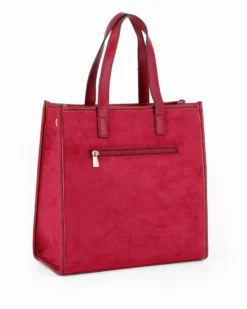 ENRICO COVERI - Borsa due manici rossa scamosciata con tasca posteriore, tracolla removibile