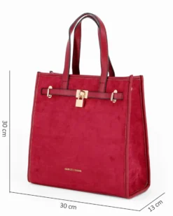 ENRICO COVERI - Borsa due manici rossa scamosciata con tasca posteriore, tracolla removibile