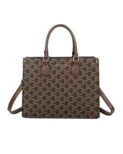 ENRICO COVERI - Borsa due manici loggata nera/cuoio con tracolla removibile