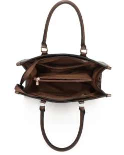 ENRICO COVERI - Borsa due manici loggata nera/cuoio con tracolla removibile