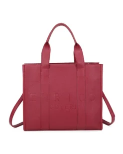 ENRICO COVERI - Borsa due manici rossa con tasca posteriore, tracolla removibile