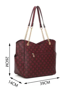 ENRICO COVERI - Borsa shopping loggata bordeaux con tasche laterali e manici con catena