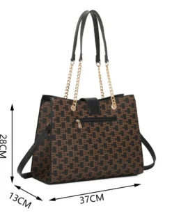 ENRICO COVERI - Borsa shopping nera loggata con pattina e tasca posteriore, tracolla removibile