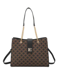 ENRICO COVERI - Borsa shopping nera loggata con pattina e tasca posteriore, tracolla removibile
