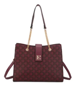 ENRICO COVERI - Borsa shopping bordeaux loggata con pattina e tasca posteriore, tracolla removibile