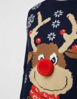 ENRICO COVERI - Maglione manica lunga blu di natale con renna