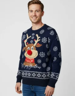 ENRICO COVERI - Maglione manica lunga blu di natale con renna