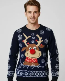 ENRICO COVERI - Maglione manica lunga blu di natale con renna
