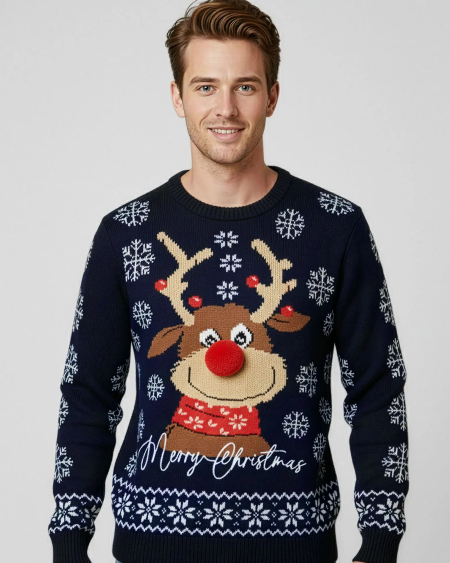 ENRICO COVERI - Maglione manica lunga blu di natale con renna
