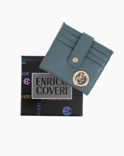 ENRICO COVERI - Portacarte blu da donna con pattina e logo