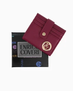 ENRICO COVERI - Portacarte bordeaux da donna con pattina e logo