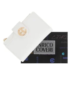 ENRICO COVERI - Portafoglio bianco da donna con pattina e tasca posteriore