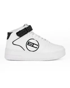 ENRICO COVERI SPORTSWEAR - Sneakers bianca alta con strappo e patch posteriore neri glitterati