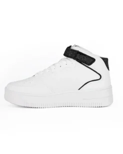 ENRICO COVERI SPORTSWEAR - Sneakers bianca alta con strappo e patch posteriore neri glitterati