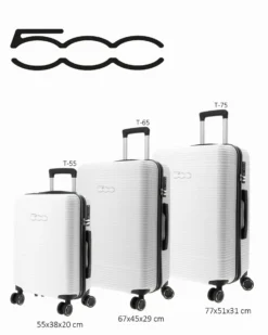 FIAT 500 - TROLLEY BIANCO IN ABS 4 RUOTE CON COMBINAZIONE TSA