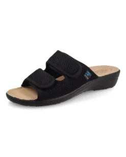 FLY FLOT - Ciabatta nera da donna in rete elastica con sottopiede in VERA PELLE e doppio strappo, MADE IN ITALY