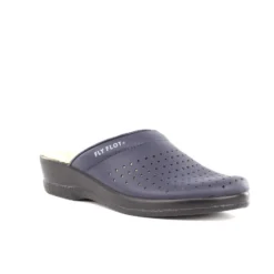 FLY FLOT - Ciabatta sanitaria da donna blu in VERA PELLE, MADE IN ITALY