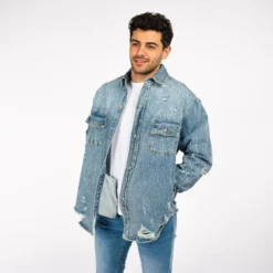 FRANKIE MALONE - GIUBBINO JEANS DA UOMO CON STRAPPI E TASCHINI SUL FRONTE