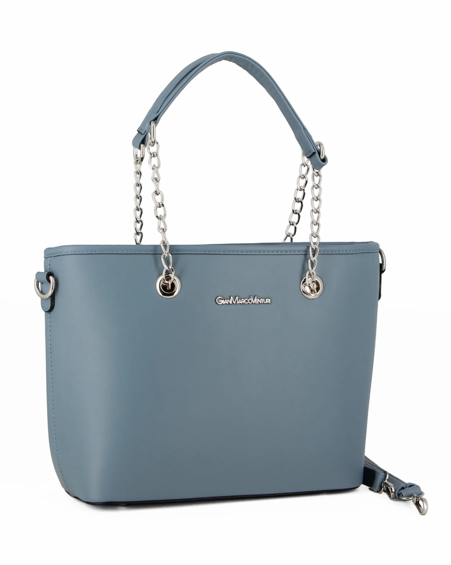 GIANMARCO VENTURI - Borsa shopping azzurra con tasca posteriore e tracolla removibile