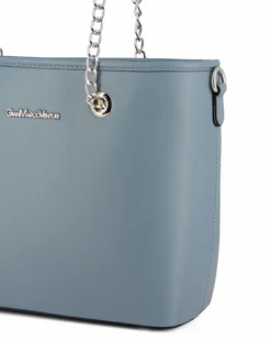 GIANMARCO VENTURI - Borsa shopping azzurra con tasca posteriore e tracolla removibile