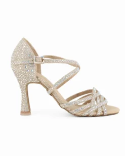 GLOBODANCE - Scarpa da ballo platino in lurex con sottopiede in memory foam e strass, tacco 8,5CM