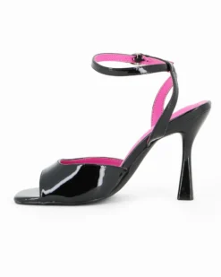 GLOBO ROSA - Sandalo nero in vernice con interno a contrasto fucsia e sottopiede in memory foam, tacco 9,5CM