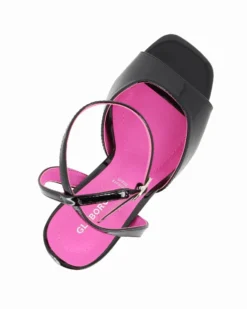 GLOBO ROSA - Sandalo nero in vernice con interno a contrasto fucsia e sottopiede in memory foam, tacco 9,5CM