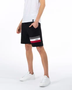 GMV - BERMUDA NERA IN FELPA CON BANDA SULLA GAMBA SINISTRA