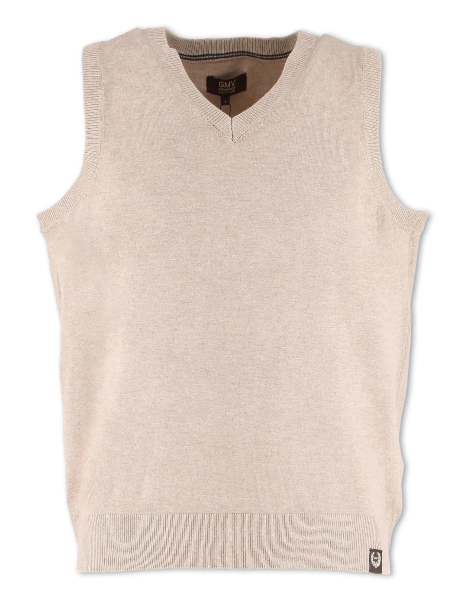 GMV - GILET SMANICATO BEIGE CON SCOLLO A V IN MAGLIA