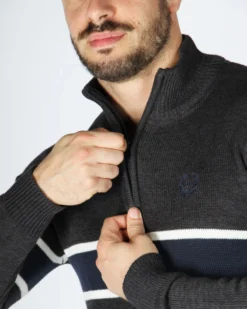 GMV - MAGLIONE MEZZA ZIP ANTRACITE E BLU NOTTE DA UOMO