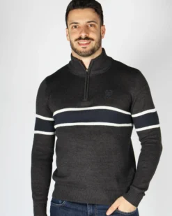 GMV - MAGLIONE MEZZA ZIP ANTRACITE E BLU NOTTE DA UOMO