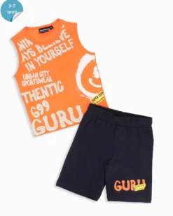 GURU - Completo smanicato bambino 3-7 anni arancione in cotone