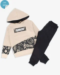 GURU - COMPLETO TUTA FELPA BEIGE CON CAPPUCCIO DA BAMBINO