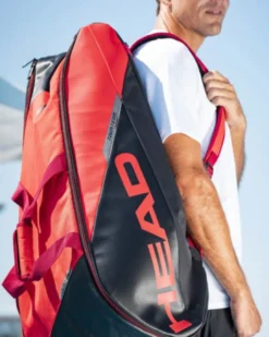 HEAD - Borsone da tennis rosso e nero 6 racchette con doppio sistema di trasporto