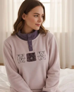INFIORE - PIGIAMA HAPPY BEAR MANICA LUNGA ROSA E LILLA DA DONNA