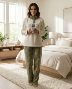INFIORE - PIGIAMA HAPPY BEAR MANICA LUNGA BIANCO E VERDE DA DONNA