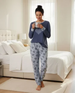 INFIORE - PIGIAMA LUNGO BLU DA DONNA IN COTONE