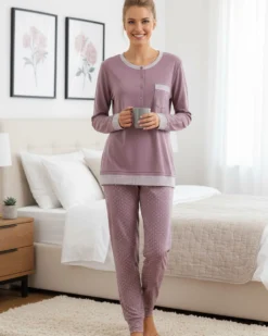 INFIORE - PIGIAMA MICROPIN MANICA LUNGA MALVA DA DONNA