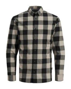 JACK&JONES - CAMICIA A QUADRI NERA E BEIGE IN FLANELLA DA UOMO