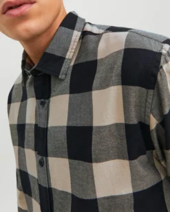 JACK&JONES - CAMICIA A QUADRI NERA E BEIGE IN FLANELLA DA UOMO