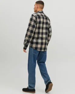JACK&JONES - CAMICIA A QUADRI NERA E BEIGE IN FLANELLA DA UOMO