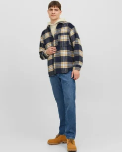 JACK&JONES - CAMICIA DI FLANELLA A QUADRI BLU E GIALLA