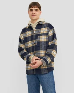 JACK&JONES - CAMICIA DI FLANELLA A QUADRI BLU E GIALLA