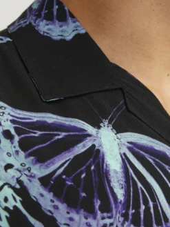 JACK&JONES CAMICIA HAWAIANA NERA DA UOMO STAMPA FARFALLE