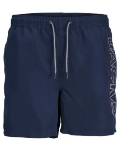 JACK&JONES - Costume da bagno blu con logo laterale e tasche