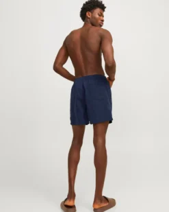 JACK&JONES - Costume da bagno blu con logo laterale e tasche