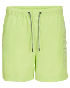 JACK&JONES - Costume da bagno lime con logo laterale e tasche