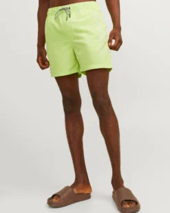 JACK&JONES - Costume da bagno lime con logo laterale e tasche