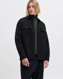 JACK&JONES - GIACCA CAMICIA NERA DA UOMO IN FLANELLA