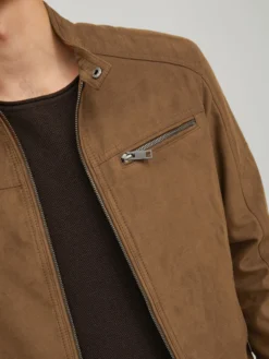 JACK&JONES - GIUBBINO BIKER SCAMOSCIATO COGNAC DA UOMO